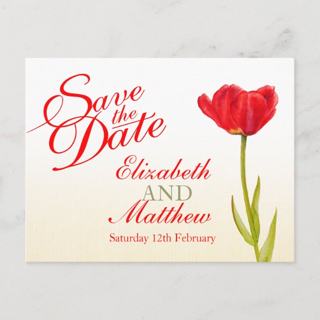 Tarjeta postal de boda Save the Date con tulipán r (Anverso)