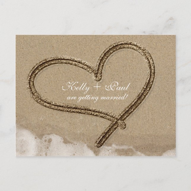Tarjeta postal de boda tropical en la playa con co (Anverso)