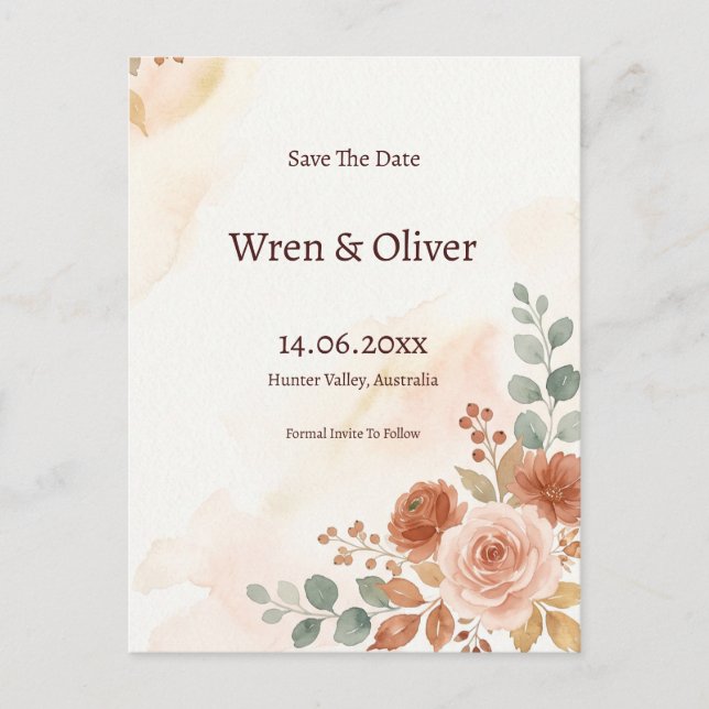 Tarjeta postal de boda verde sabio rústico (Anverso)