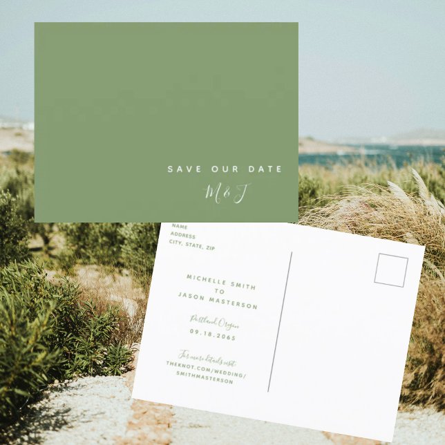 Tarjeta Postal de Boda Verde Simple para Guardar l (Subido por el creador)