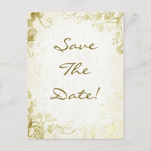 Tarjeta postal de boda vintage dorada para guardar