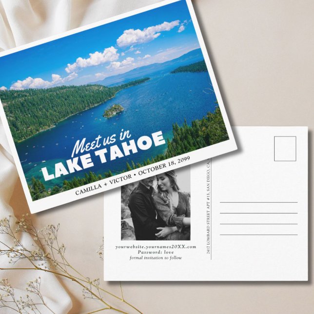 Tarjeta postal de bodas en el lago Tahoe (Lake Tahoe Wedding Save the Date Postcard
)