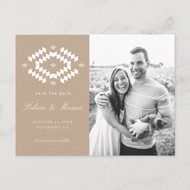 Tarjeta postal de Boho Save the Date, Kraft (Anverso)