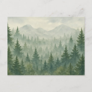 Tarjeta postal de bosque de pino acuarela - Montañ