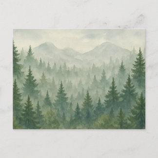 Tarjeta postal de bosque de pino acuarela - Montañ