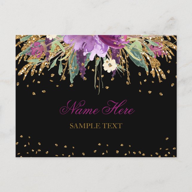 Tarjeta Postal de Brillo Floral Amatista (Anverso)