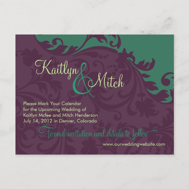 Tarjeta postal de brocado para guardar la fecha (Anverso)