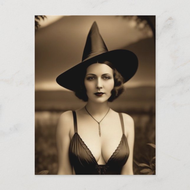 Tarjeta postal de bruja de Halloween embrujada (Anverso)