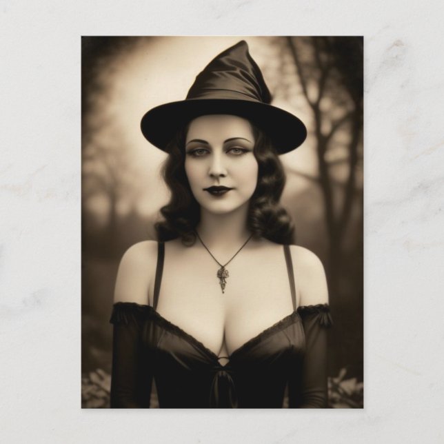 Tarjeta postal de bruja de Halloween embrujada (Anverso)