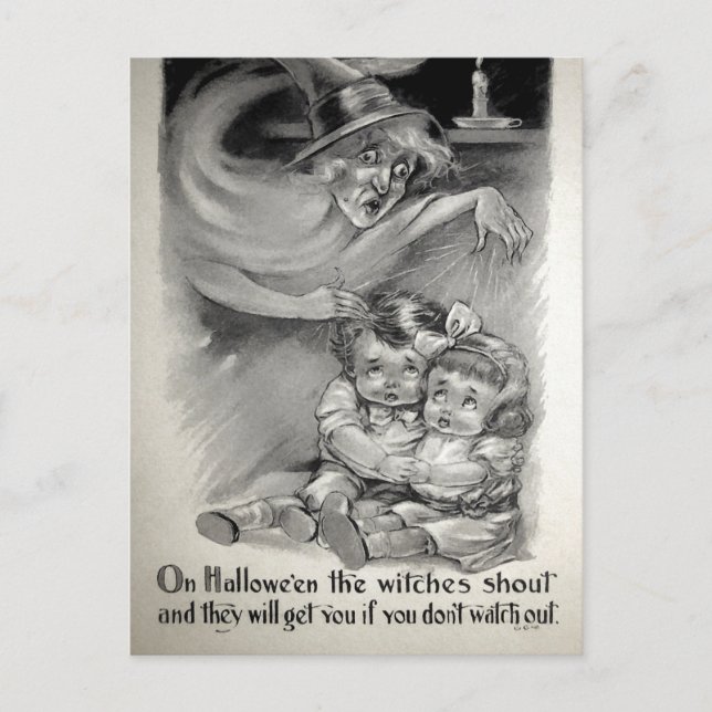 Tarjeta postal de bruja espeluznante retro (Anverso)