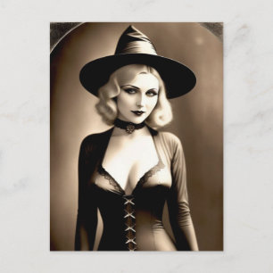 Tarjeta postal de bruja rubia embrujada de Hallowe