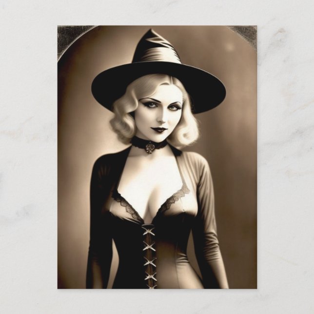 Tarjeta postal de bruja rubia embrujada de Hallowe (Anverso)