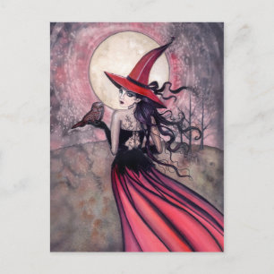 Tarjeta postal de bruja y búho