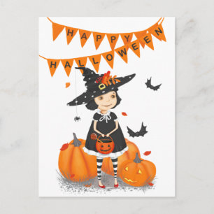 Tarjeta Postal de Brujita Linda de Halloween
