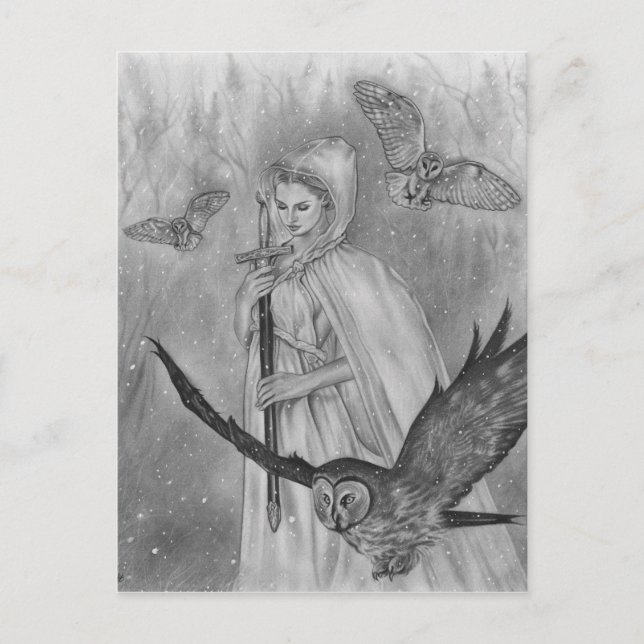 Tarjeta postal de búhos de invierno (Anverso)