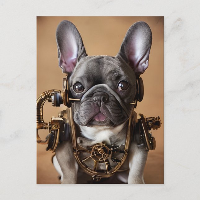 Tarjeta postal de Bulldog francesa Steampunk (Anverso)