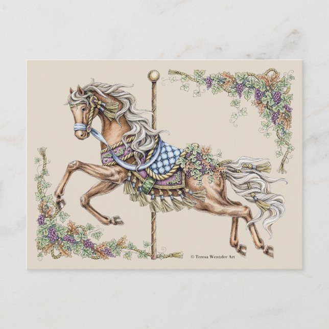 Tarjeta postal de caballo de carrusel de otoño (Anverso)