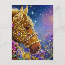 Tarjeta postal de caballo de fantasía con piedras 