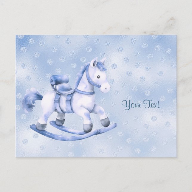 Tarjeta postal de caballo mecedor azul (Anverso)