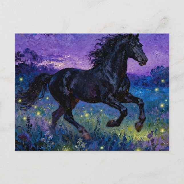 Tarjeta postal de caballo negro de fantasía (Anverso)
