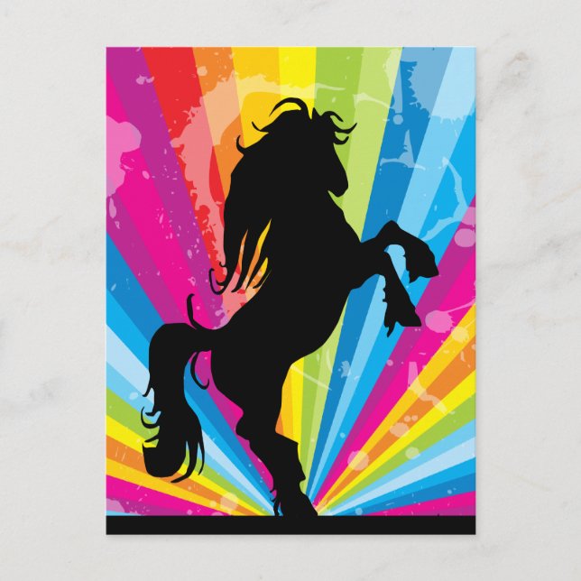 Tarjeta postal de caballo Rainbow Techno Silhouett (Anverso)