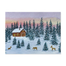 Tarjeta postal de cabaña de invierno