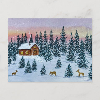 Tarjeta postal de cabaña de invierno