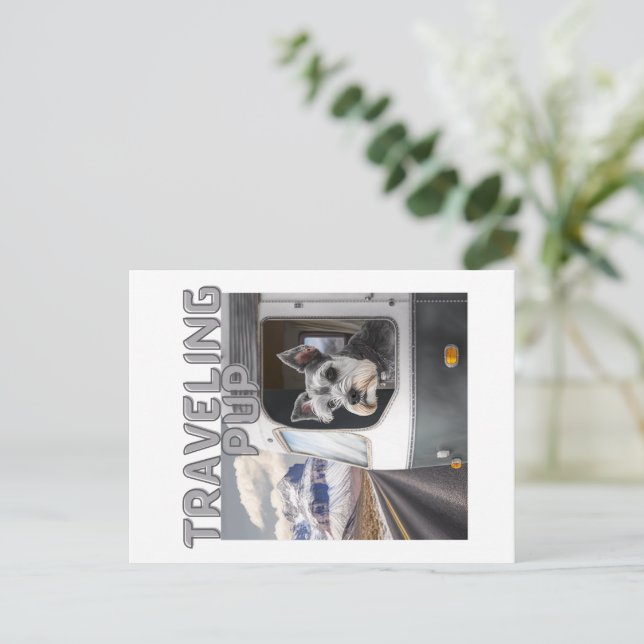 Tarjeta postal de cachorro viajero (Anverso de pie)