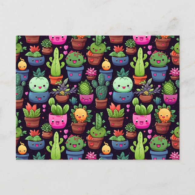 Tarjeta postal de cactus Kawaii (Anverso)