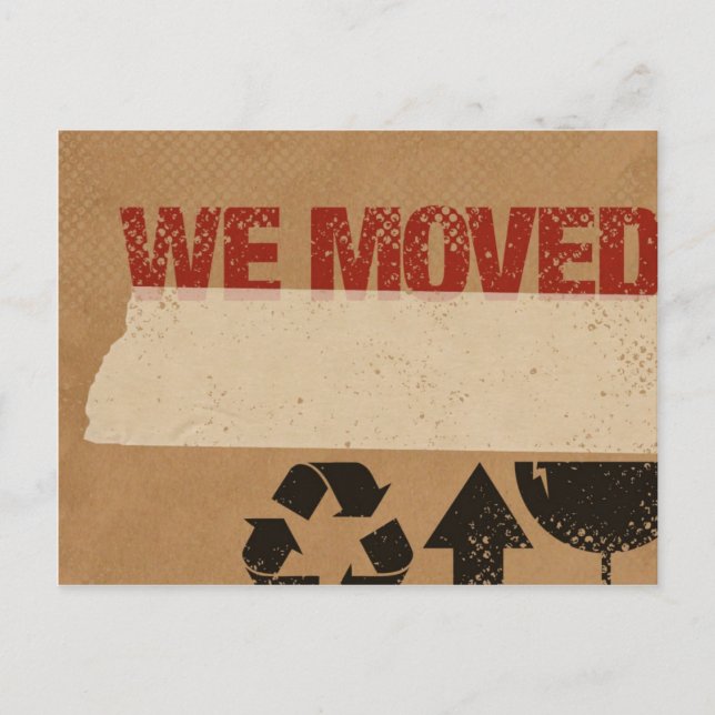Tarjeta postal de caja de cartón Nos Mudamos (Anverso)