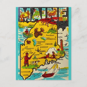 Tarjeta postal de calcomanía vintage de Maine
