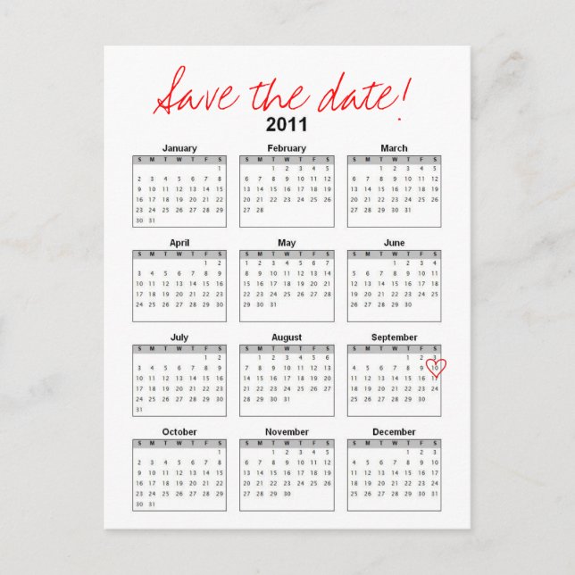 Tarjeta postal de calendario guarda la fecha (Anverso)