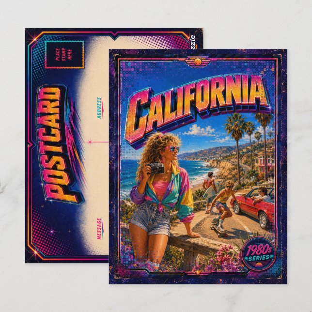 Tarjeta postal de California de los 80 retro (Anverso / Reverso)