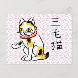Tarjeta postal de caligrafía japonesa Kanji gato c