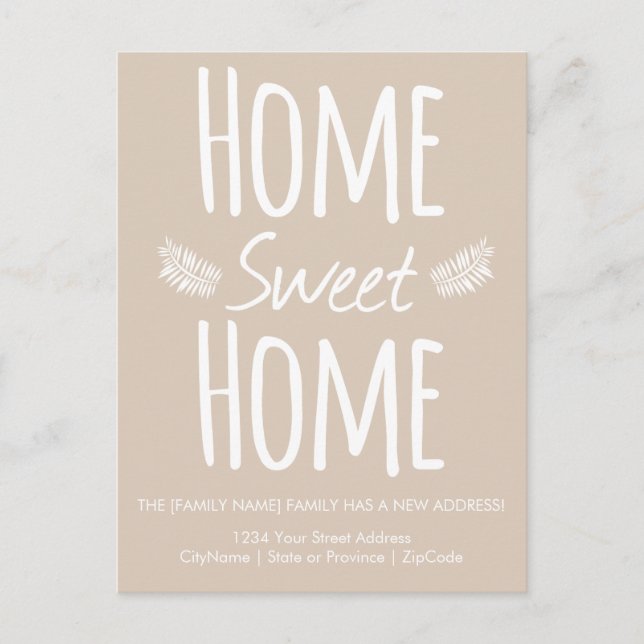 Tarjeta postal de cambio de dirección Hogar Dulce  (Anverso)