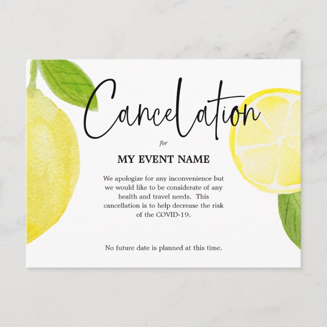 Tarjeta postal de cancelación COVID-19 (Anverso)