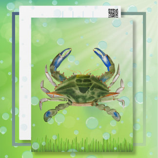 Tarjeta postal de cangrejo flotando en el océano