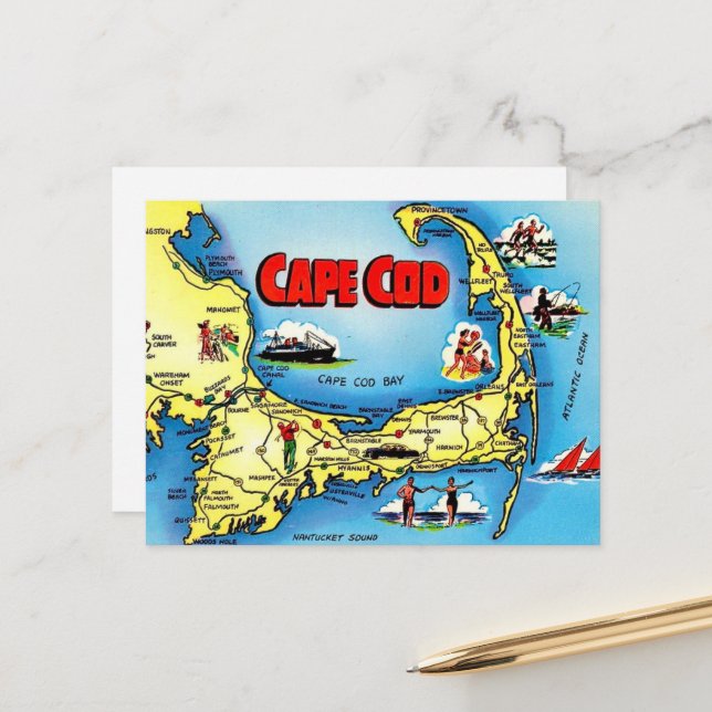 Tarjeta postal de Cape Cod Massachusetts (Anverso/Reverso In Situ)