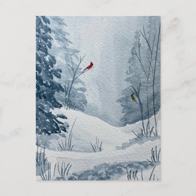 Tarjeta Postal de Cardenales de Invierno (Anverso)