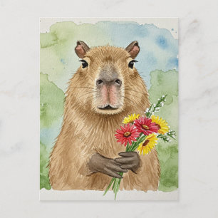 Tarjeta postal de carpincho lindo con flores