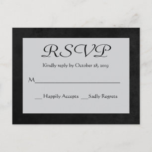 Tarjeta postal de cartón gris y negro para RSVP de