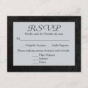Tarjeta postal de cartón gris y negro para RSVP de