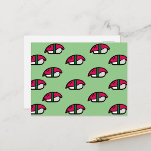Tarjeta postal de Cartoon Kawaii Sushi, arroz y al