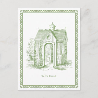Tarjeta Postal de Casa Antigüa Nos Mudamos Verde