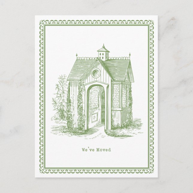 Tarjeta Postal de Casa Antigüa Nos Mudamos Verde (Anverso)