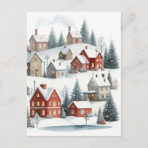 Tarjeta postal de casas de Navidad antiguas en la