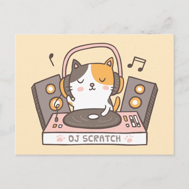 Tarjeta postal de castigo de gatito DJ lindo (Anverso)