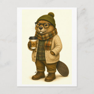 Tarjeta postal de castor hipster