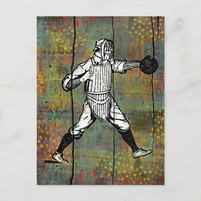 Tarjeta postal de catcher de béisbol Madera Colori (Anverso)