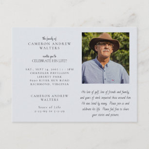 Tarjeta postal de celebración de vida con foto gri